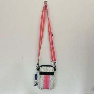 NWT Parker & Hyde Neoprene Pink Striped Cellphone Crossbody Purse Perforated